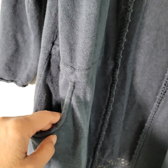 WRAP London Women's Blue Open Front Cardigan Sz 14 Linen Blend Crochet Pockets - Picture 7 of 11